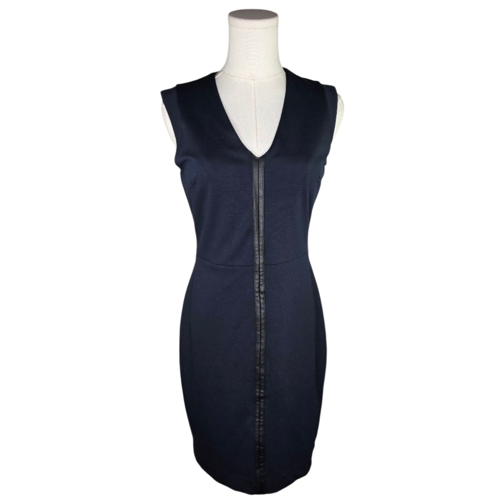 Banana Republic Black Faux Leather Trim Sheath Dress Size 0 Work Cocktail